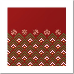 Geometric green red christmas abstract Posters and Art